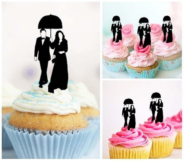 Laser Cut Umbrella Couple cupcake topper