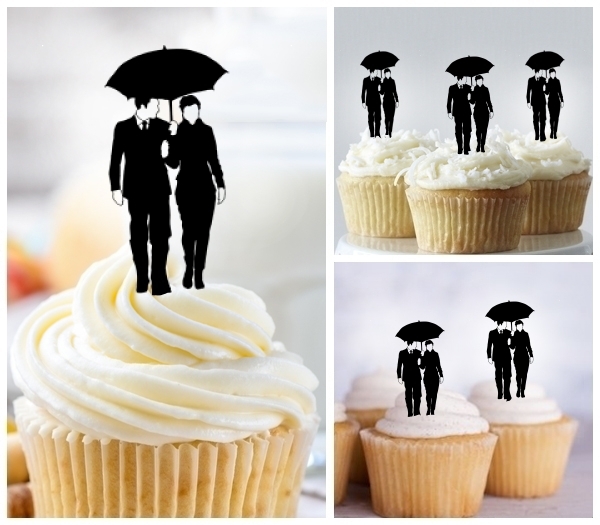 Laser Cut Umbrella Couple cupcake topper