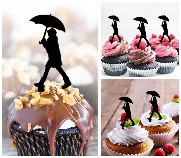 Laser Cut Umbrella Walking in The Rain cupcake topper