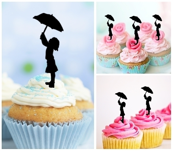 Laser Cut Umbrella Girl cupcake topper