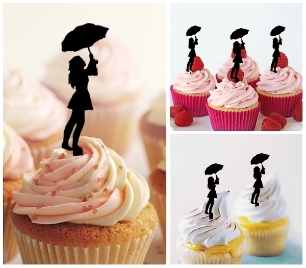 Laser Cut Umbrella Lady cupcake topper