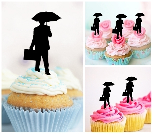 Laser Cut Business Man with an Umbrella cupcake topper