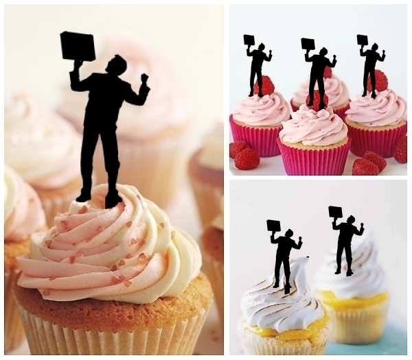 Laser Cut Business Man Cheering cupcake topper