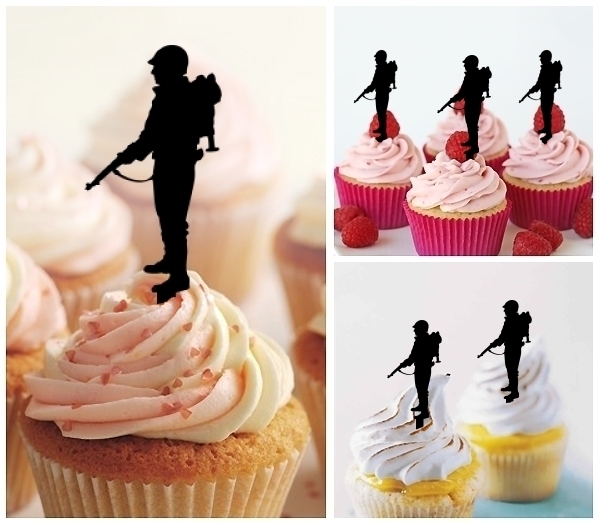 Laser Cut Flamethrower Soldier cupcake topper