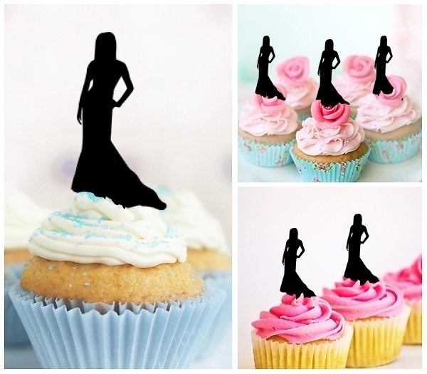 Laser Cut Model Lady Party Dress cupcake topper