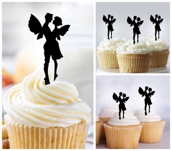 Laser Cut Fairy Couple cupcake topper