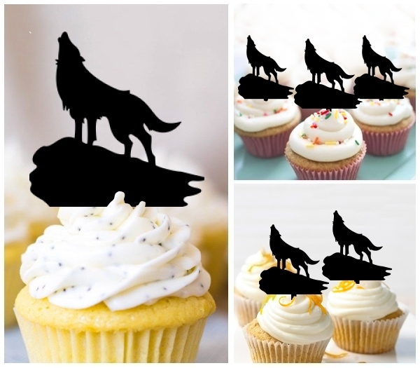 Laser Cut Wolf Howling cupcake topper