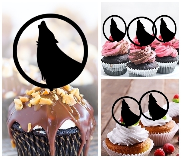 Laser Cut Wolf Howling cupcake topper