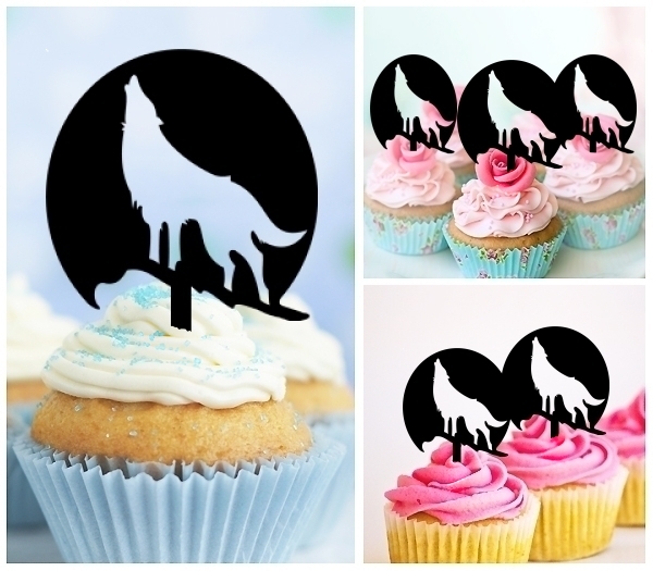 Laser Cut Wolf Howling cupcake topper