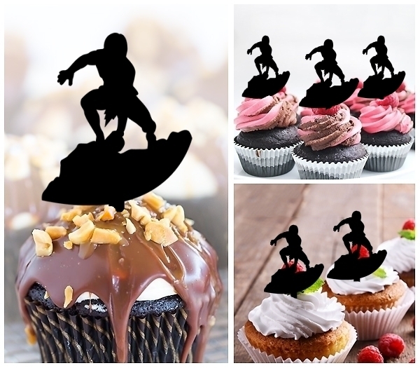 Laser Cut Skimboarding Surf Surfing cupcake topper