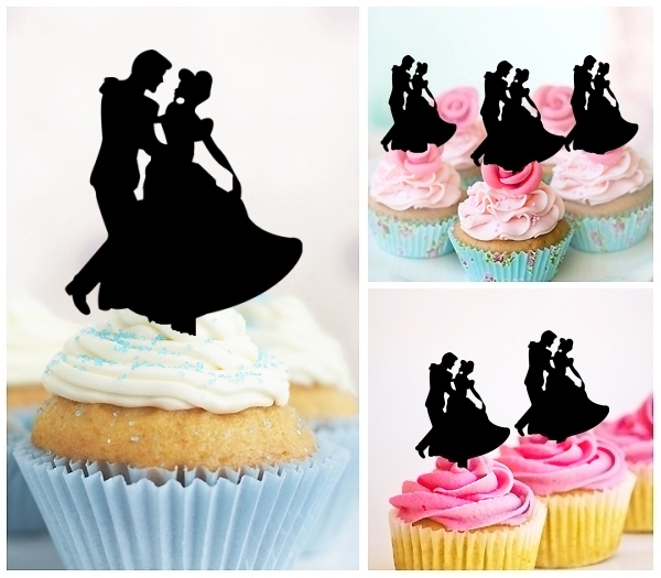 Laser Cut Prince and Princess Wedding Couple Dancing cupcake topper