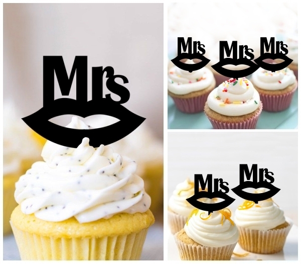 Laser Cut Mrs Wedding Kiss Lip cupcake topper