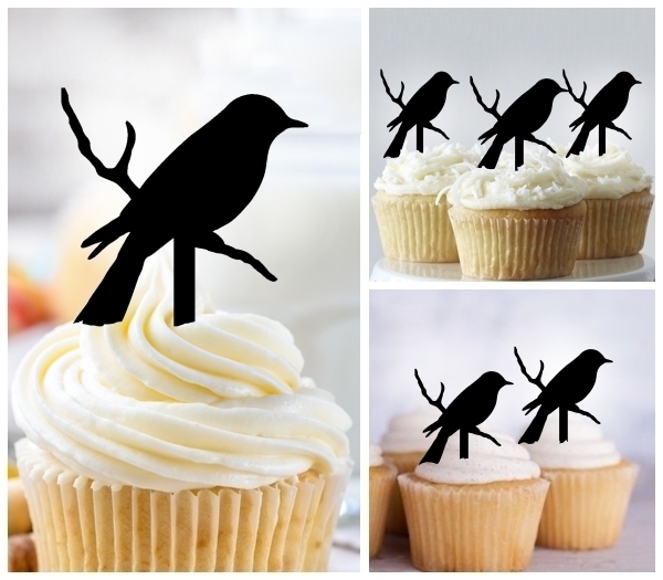 Laser Cut Bird On Branch cupcake topper