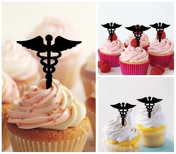 Laser Cut Caduceus Medical Symbol cupcake topper