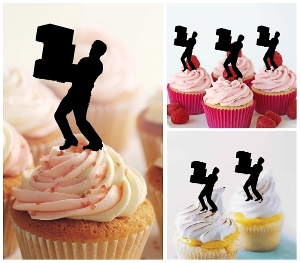 Laser Cut Delivery Man Dropping Packages cupcake topper