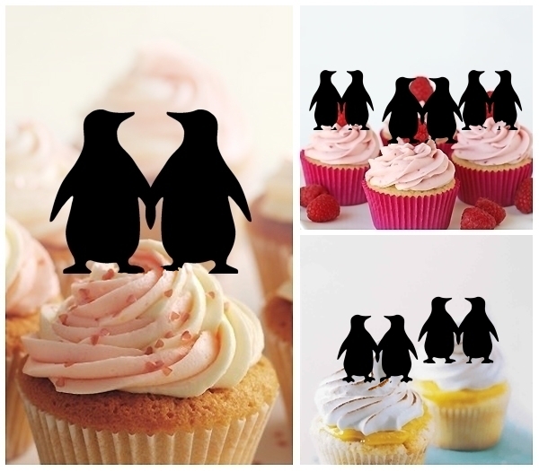 Laser Cut Valentines Couple Penguin cupcake topper