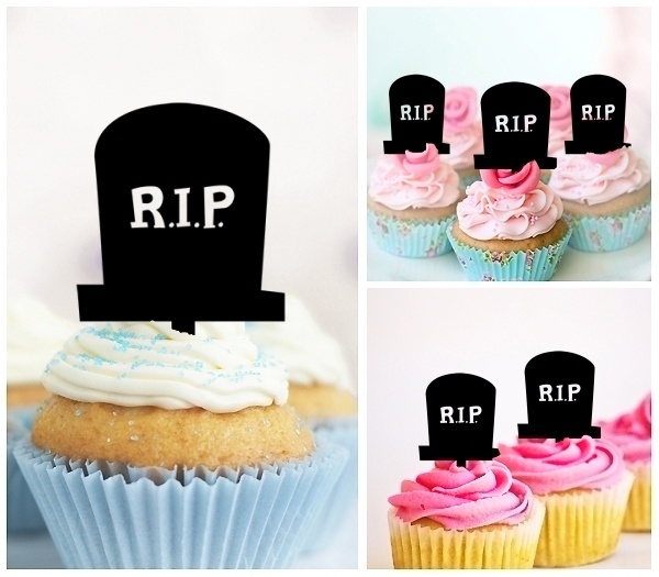 Laser Cut Grave RIP cupcake topper