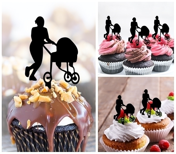 Laser Cut Mother Pushing Baby Carriage cupcake topper