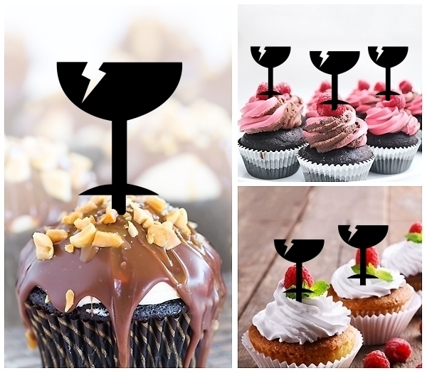 Laser Cut Broken Wine Glass cupcake topper