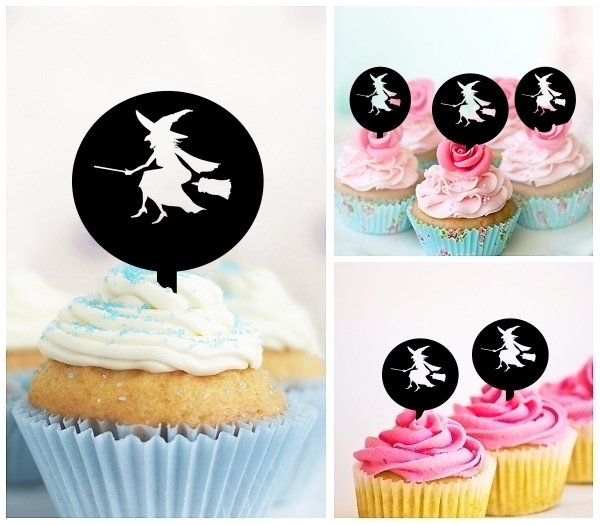 Laser Cut Halloween Full Moon Witch cupcake topper