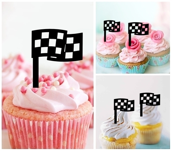 Laser Cut Racing Checkered Flag cupcake topper