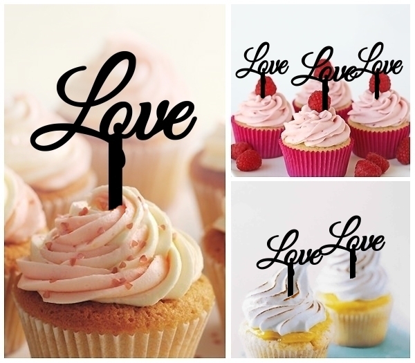 Laser Cut Love Text cupcake topper