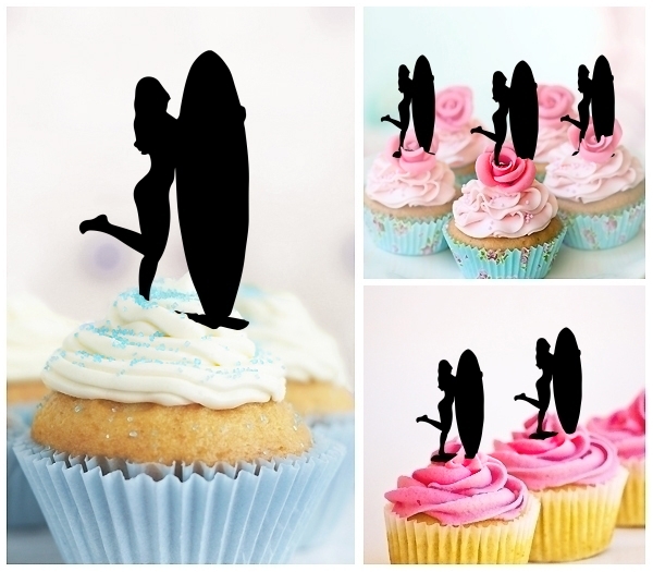 Laser Cut Surfboard Girl cupcake topper