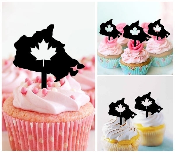 Laser Cut Canada Map Maple Leaf cupcake topper