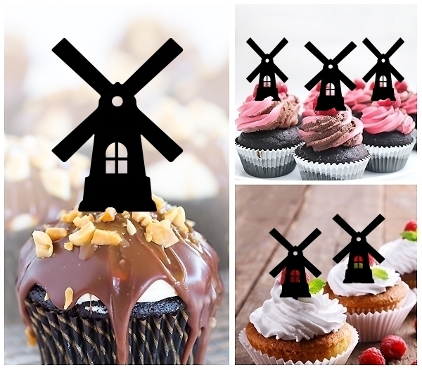 Laser Cut Windmill Holland Dutch cupcake topper