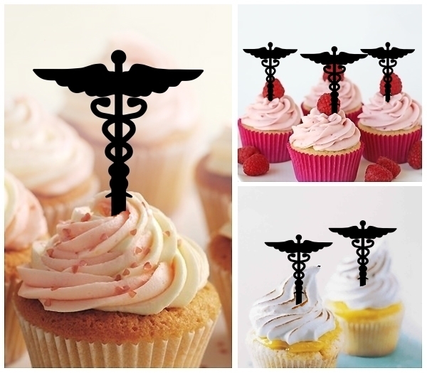 Laser Cut Caduceus Health Care Medical cupcake topper