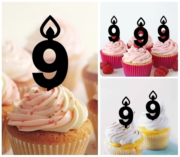 Laser Cut Number Nine 9 Candle cupcake topper