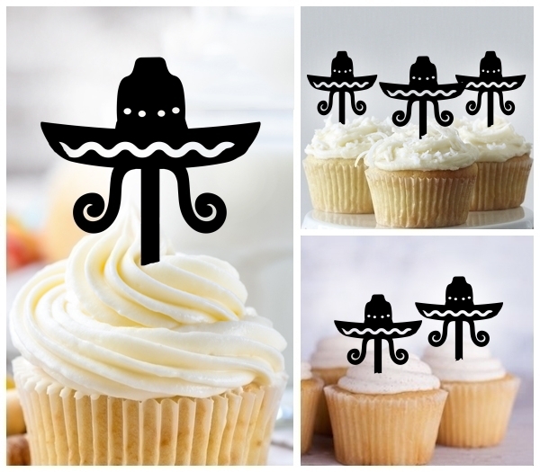 Laser Cut Mexican Sombrero Hat Moustache cupcake topper