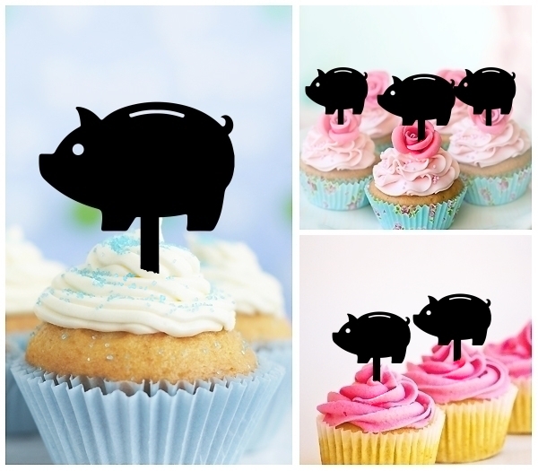 Laser Cut Pig Money Box cupcake topper