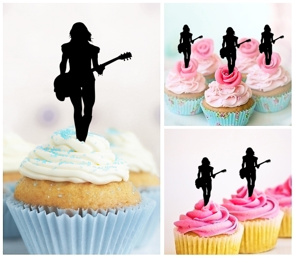 Laser Cut Female Rock Guitar cupcake topper