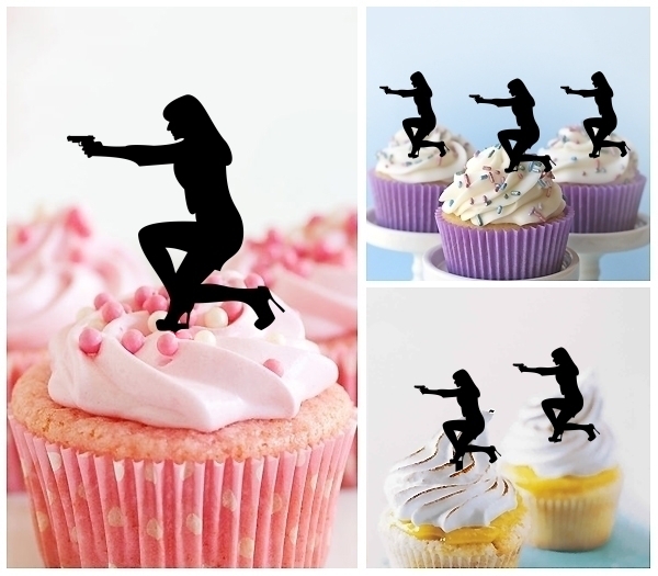 Laser Cut Women Gun cupcake topper