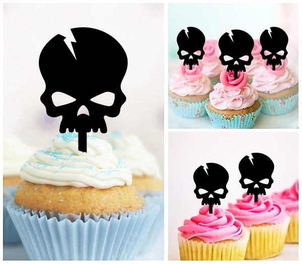 Laser Cut Broken Skull cupcake topper