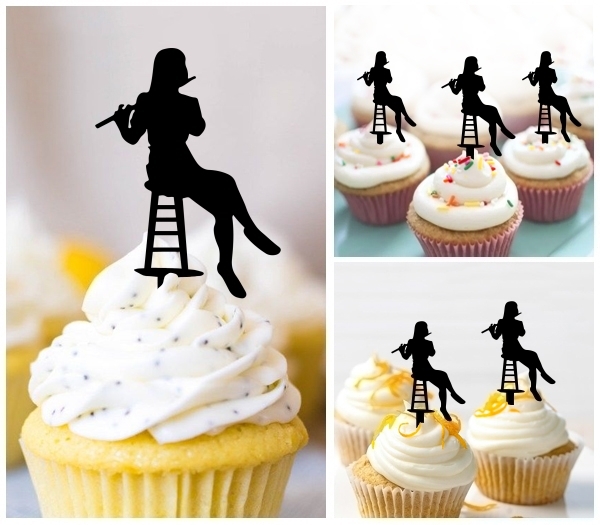 Laser Cut Female Flute Player cupcake topper