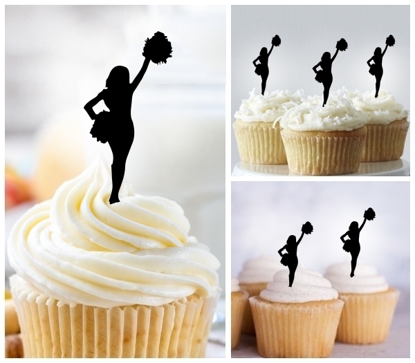 Laser Cut Pom Pom Cheer Girl cupcake topper