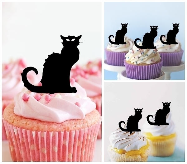 Laser Cut Chat Noir Black Cat cupcake topper