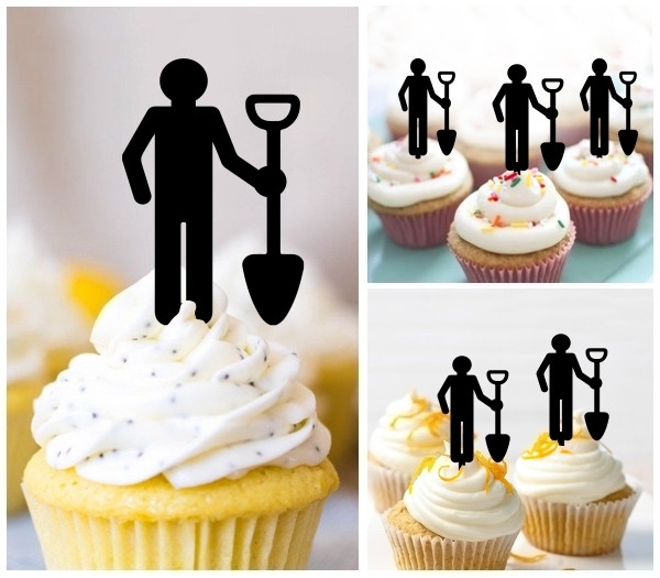 Laser Cut Worker Construction Digging cupcake topper