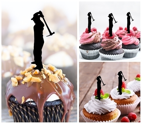 Laser Cut Worker Digging cupcake topper