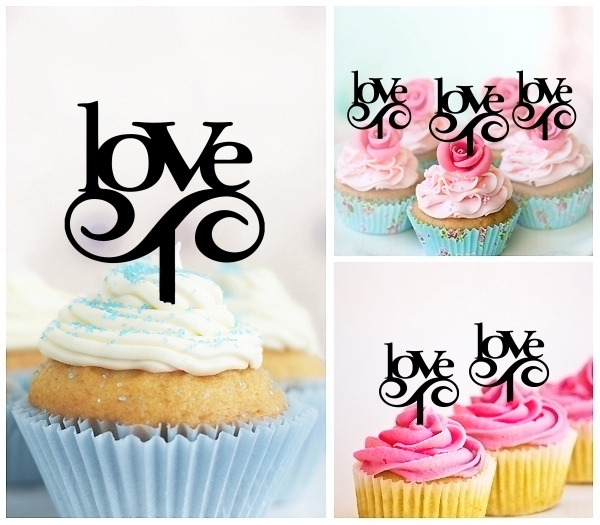 Laser Cut Love Text cupcake topper