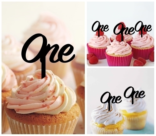 Laser Cut One Text cupcake topper