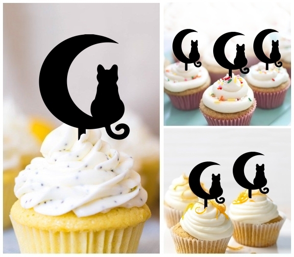 Laser Cut Cat on the Moon cupcake topper