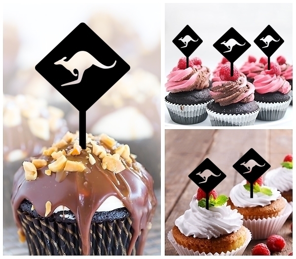 Laser Cut Kangaroo Warning Sign cupcake topper