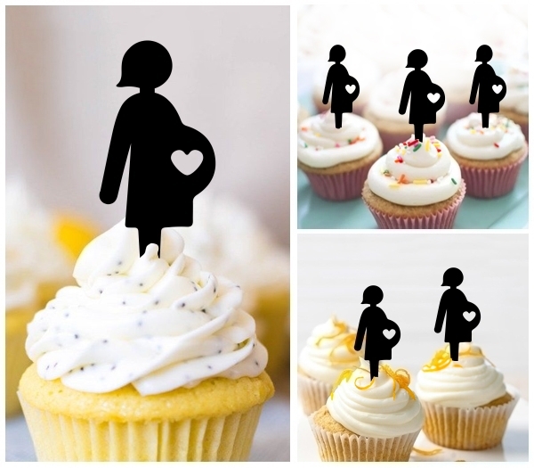 Laser Cut Baby Pregnant Woman cupcake topper