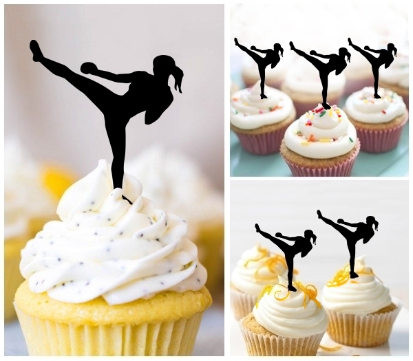 Laser Cut Female Fighter Kickboxing cupcake topper