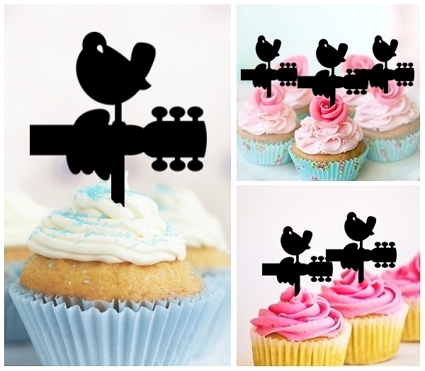 Laser Cut Woodstock Festival Guitar and a Bird cupcake topper