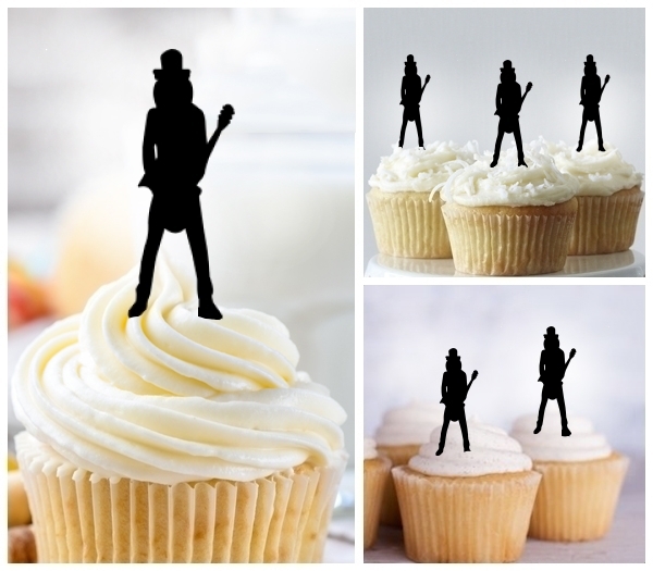 Laser Cut Guitarist Slash Gun Rose cupcake topper