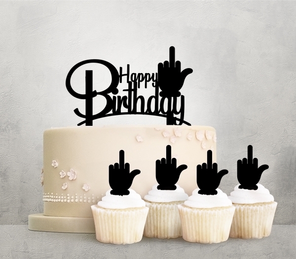 Desciption Funny Happy Birthday Middle Finger Cupcake